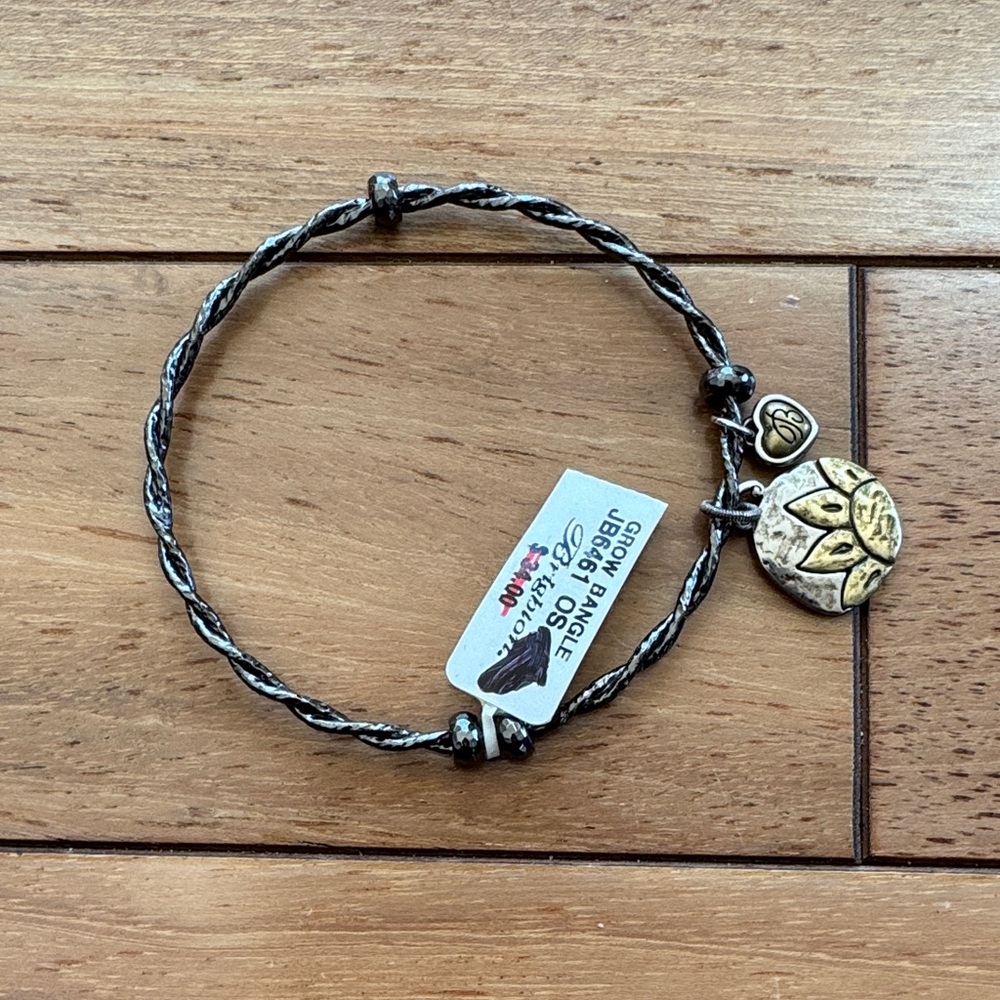 Brighton Two-Tone Twisted Bangle with Sunflower Charm - Silver & Gold, New